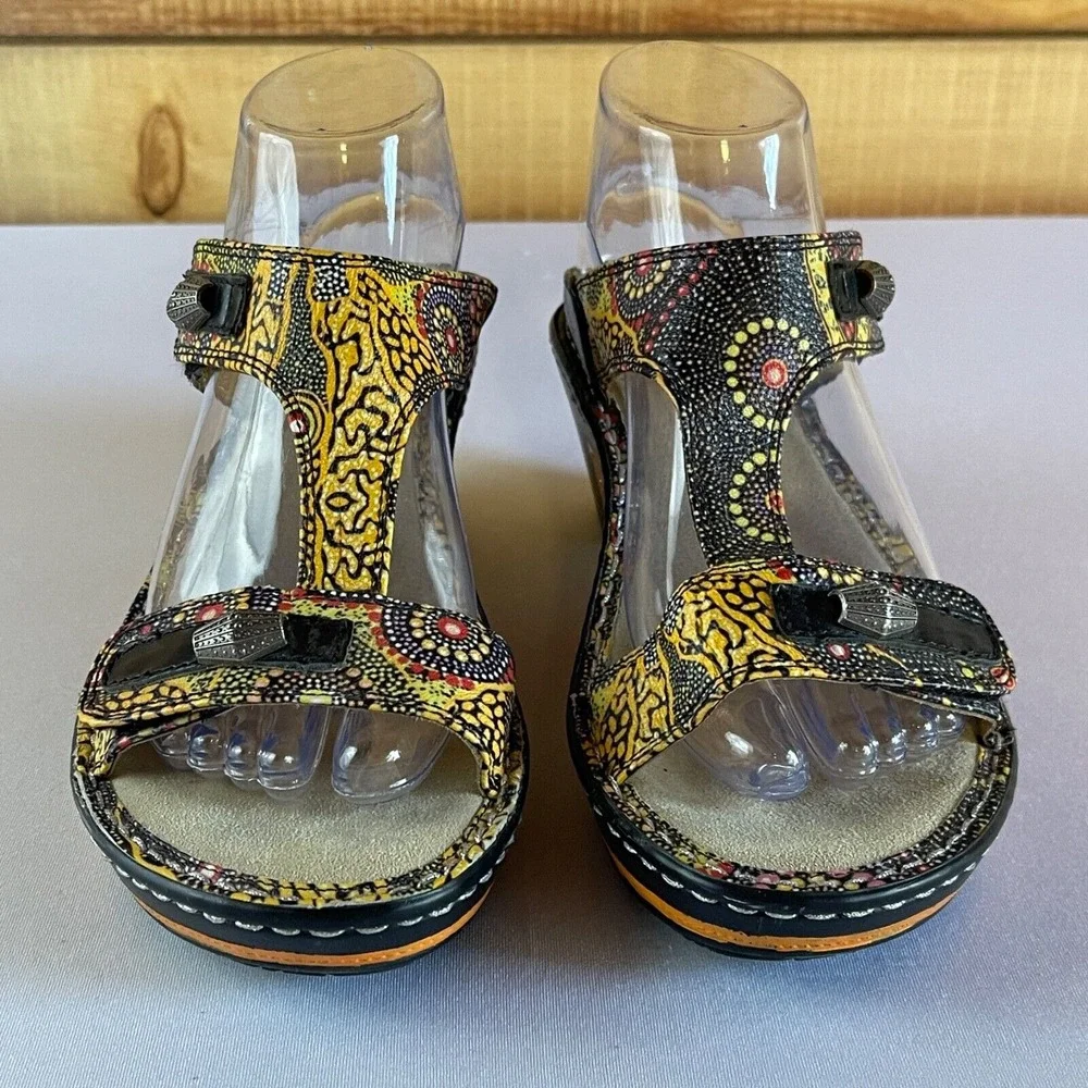Alegria Lara Kenya Womens 38 / 8-8.5 Leather Adjustable Comfort‎ Wedge Sandals